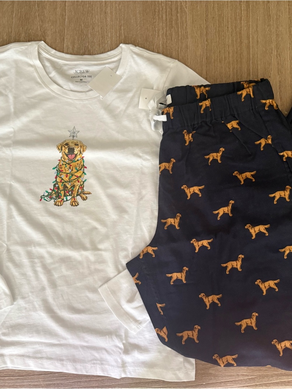 J. Crew Factory Women’s Holiday Lights Sleep Retriever Dog 2PC Pajama set Med - Picture 2 of 7